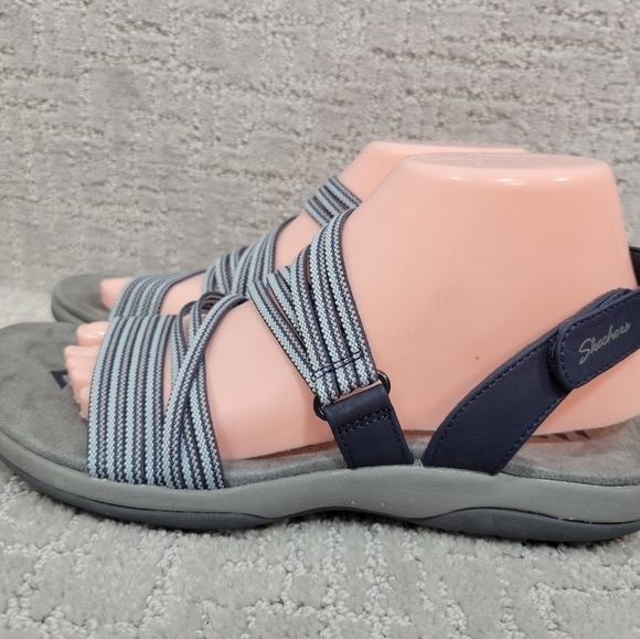 Skechers Women's Size 9 Raggae Slim Navy Blue Silver Memory Foam Slip On Sandals - Picture 4 of 12